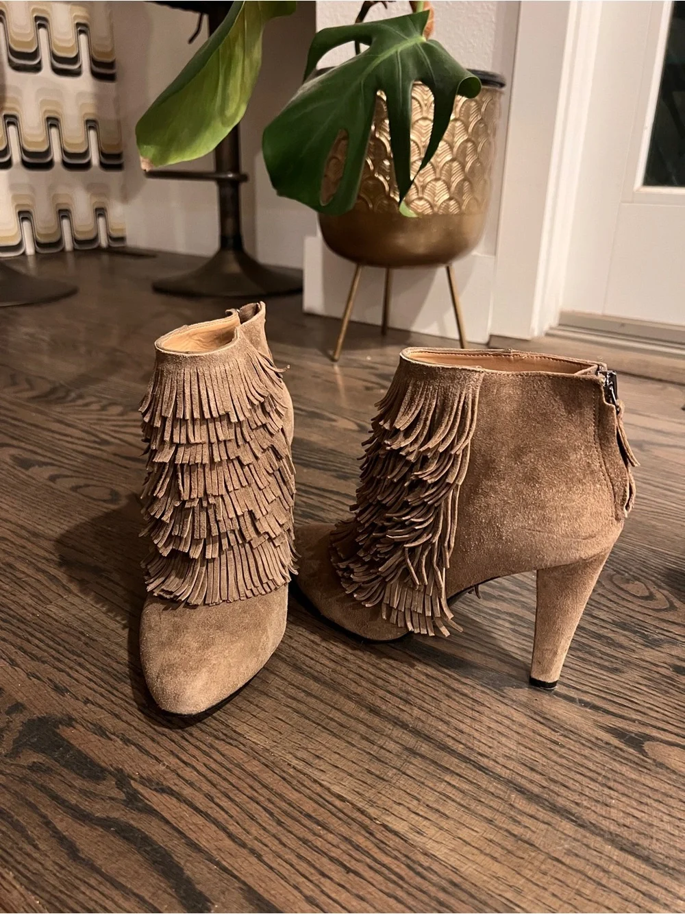 Banana Republic Suede Fringe Ankle Boots - Brown